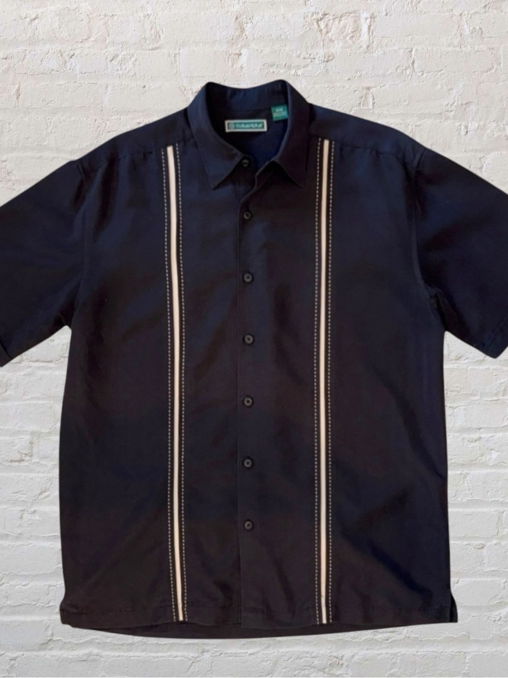 Cubavera Men’s Black Short Sleeve Button-Up Shirt Size M –Casual Guayabera Style
